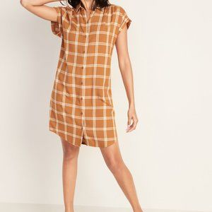Old Navy Plaid Shirred Shirt Dress
